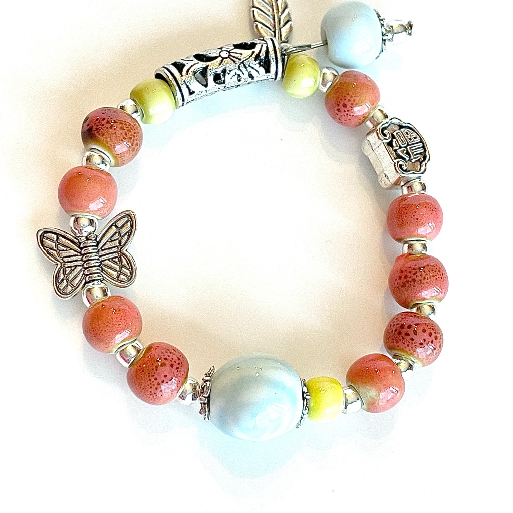 Charming Butterfly Beaded Bracelet - Coral Yellow Silver 18$